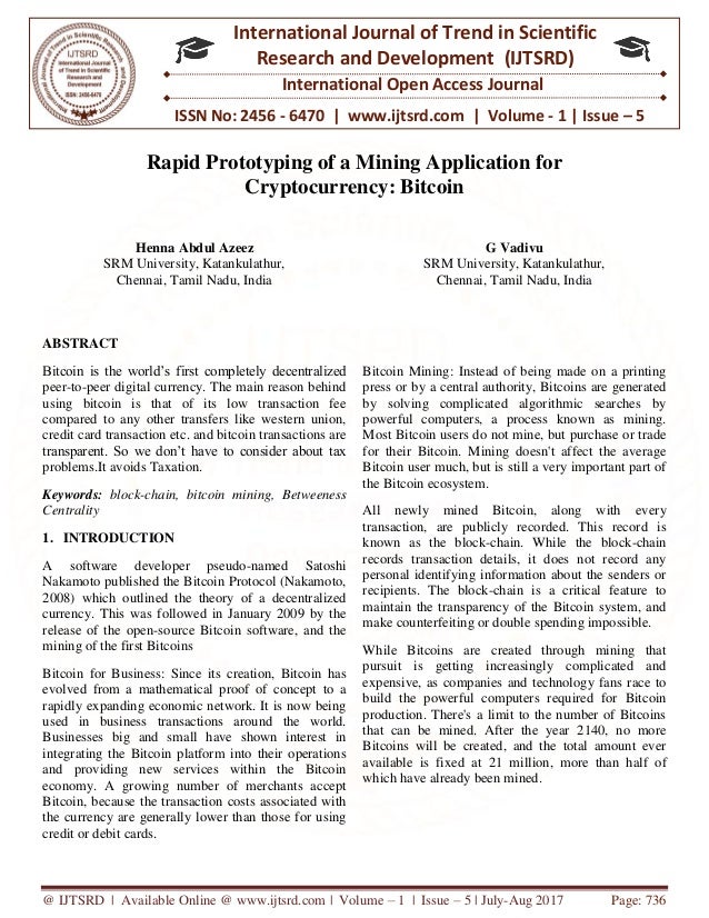Rapid P!   rototyping Of A Mining Application For Cryptocurrency Bitcoin - 